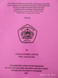 The Effectiveness Of Question-Answer Relationship (QAR) Strategy On Students Reading Comprehension  Of Text At The Eleventh Grade Of SMA WAHIDIYAH Kediri